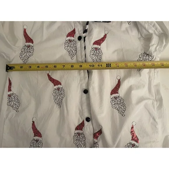 Jack B Quick Button-Down Shirt Red Sequin Santa Striped Collar Accent Women SM - Picture 14 of 14